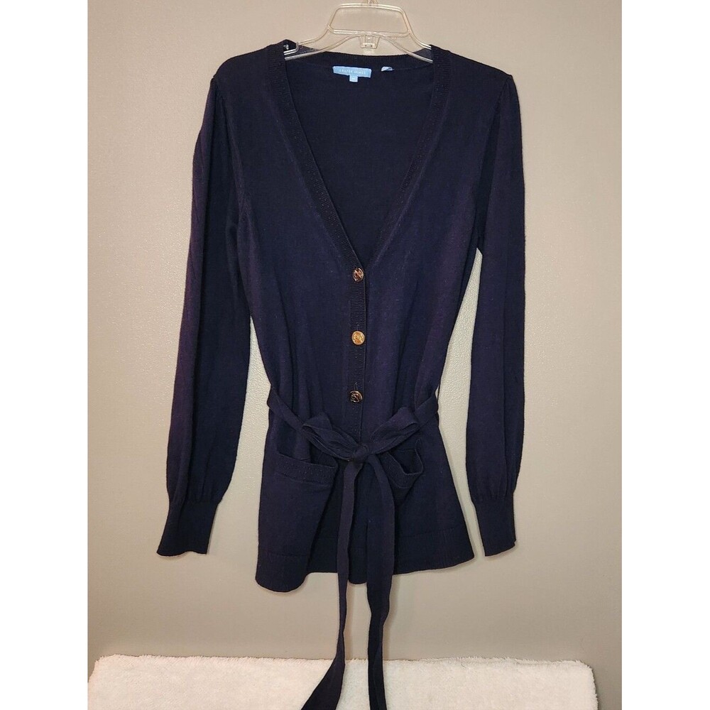 Draper James Navy V-Neck Tie-Waist Cardigan Sweater Size Medium